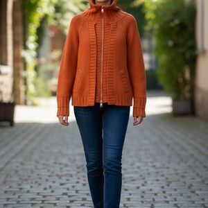 Luisa Spagnoli Vibrant Orange Turtleneck cardigan woolmark